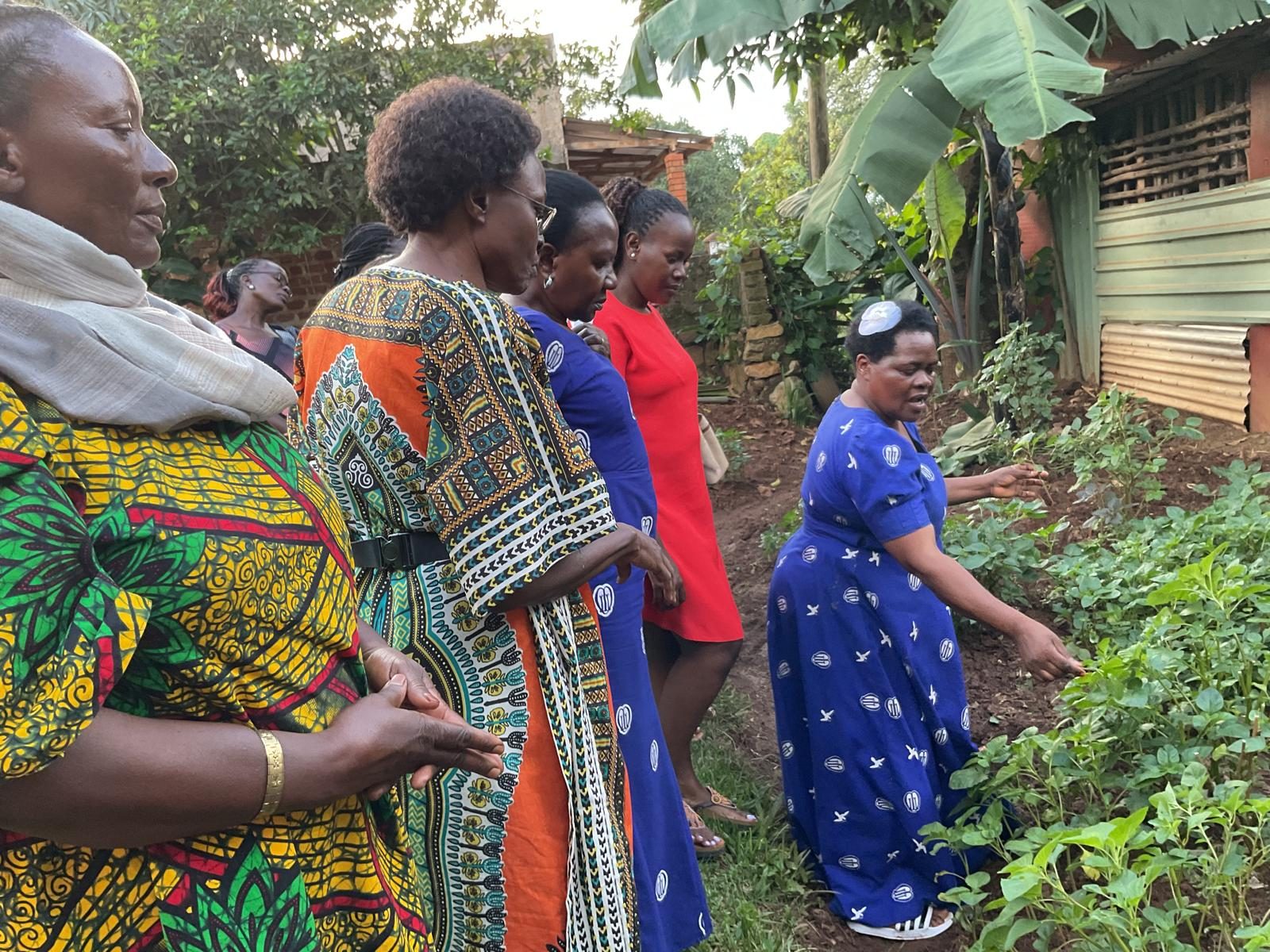 Women learning together in a backyard kitchen garden